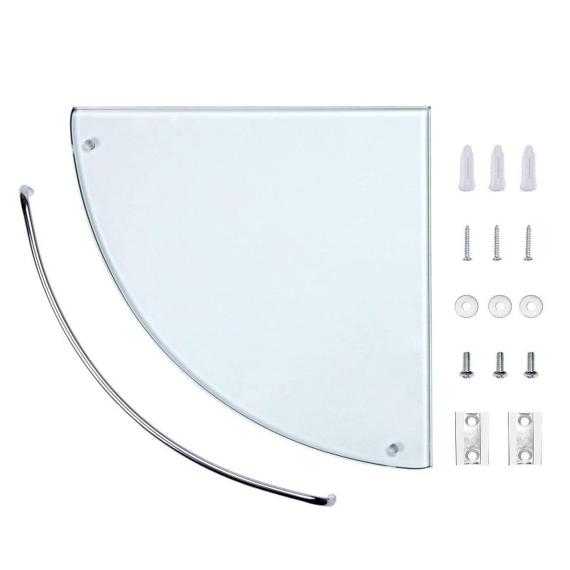 Vdomus 9.8 "x 9.8" Tempered Glass Corner Bathroom Shelf with Stainless Steel Wall Mount - Transparent, 5 of 9