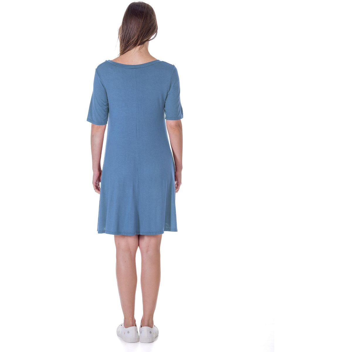 Womens Round Neck Knee Length Soft Flare T Shirt Pocket Dress - 24seven Comfort Apparel™ - thumbnail 8