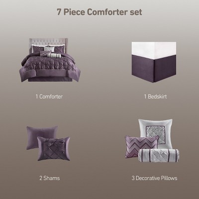 Madison Park 7Pcs Ultimate Touch BIAB Comforter Set, Solid Color Plain Weave Bedding Set with Matching Shams & Decorative Pillow, Plum, Queen — фото 4