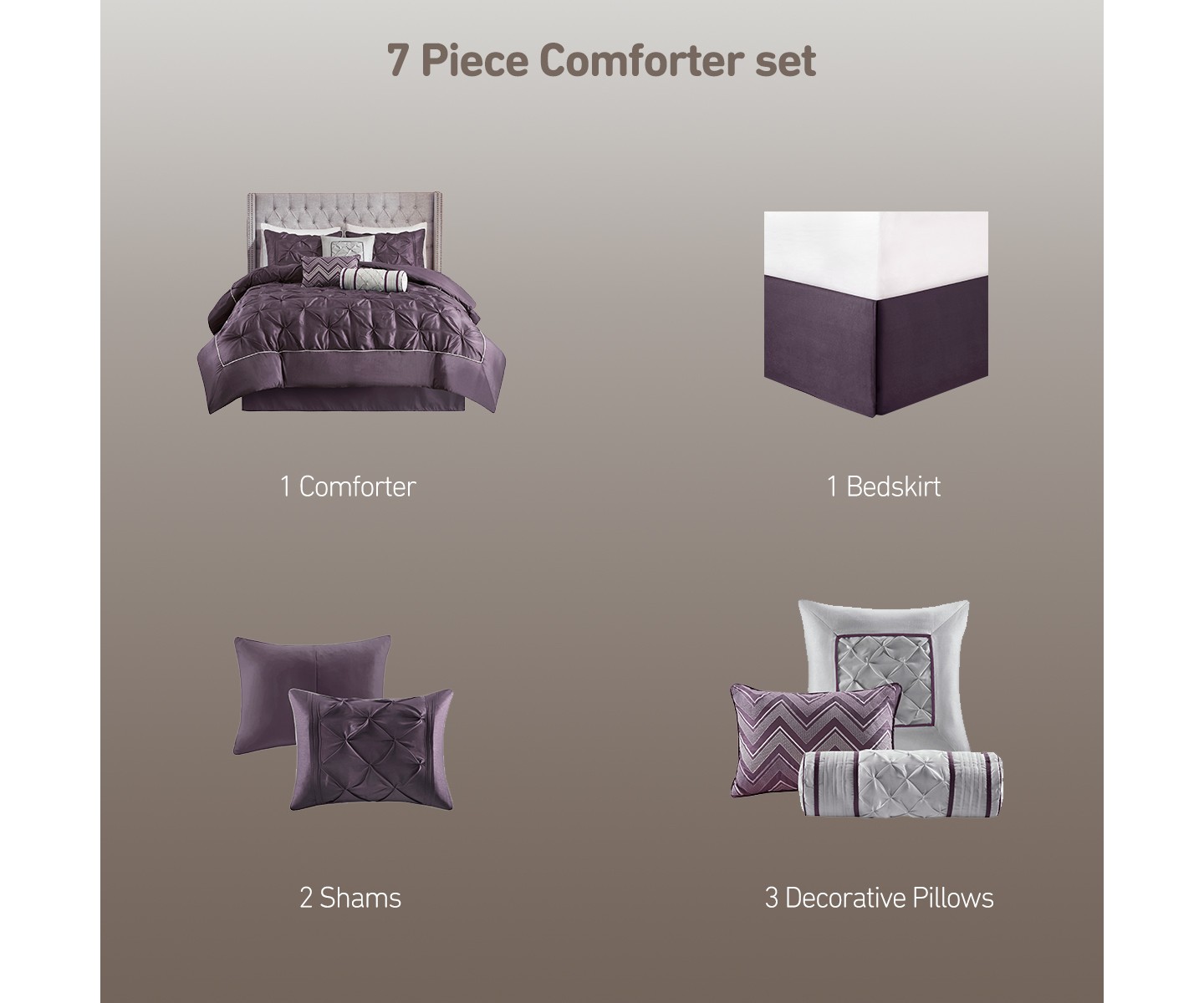 Постельное бельё Madison Park 7Pcs Ultimate Touch Biab Comforter Set, Solid Color Plain Weave Bedding Set with Matching Shams & Decorative Pillow, Plum, цвет: Сливовый — фото 4