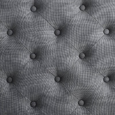 Isabelle Charcoal Linen 35" Square Tufted Ottoman with Nailhead Trim