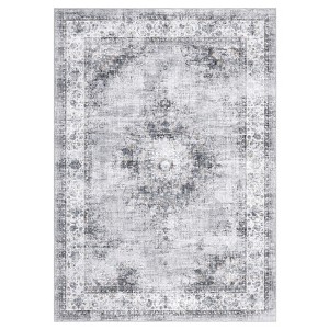 Vintage Distressed Floral Medallion Area Rug Machine Washable Soft Floor Carpet for Home Office - 1 of 4