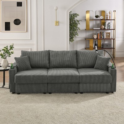 Full Size Soft Teddy Fabric 2-in-1 Convertible Sofa Bed with No Assembly Needed, Space-Saving Design and 2 Included Pillows