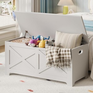 S/L Storage Chest, Wooden Storage Bench with 2 Safety Hinges, Easy Assembly, Modern Style Large Toy Chest for Entryway, Living Room, Bedroom - 1 of 4
