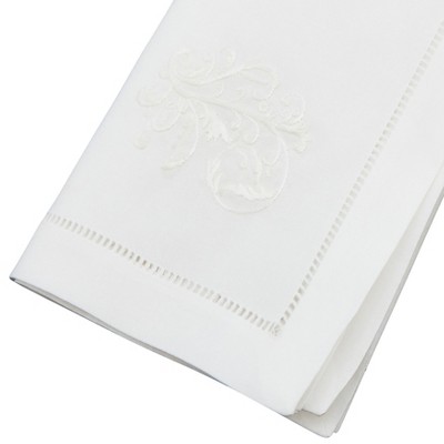 White Cotton Embroidered Vine Hemstitch Napkins, Set of 6
