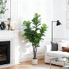 Artificial Fiddle Leaf Fig Tree Potted- Faux Ficus Lyrata Trees Fake Fig Silk Tree in Pot, Indoor Outdoor Tall Artificial Plants Potted - 2 of 4