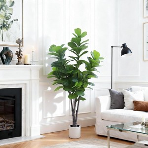Artificial Fiddle Leaf Fig Tree – Realistic Faux Ficus Lyrata in Pot for Indoor/Outdoor Home/Office/Restaurant Decor - 1 of 4