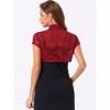 INSPIRE CHIC Women's Lace Stand Collar Pearl Button Short Sleeve Cropped Shrug - 4 of 4