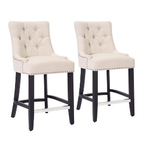 WestinTrends 24" Linen Tufted Buttons Upholstered Wingback Counter Stool (Set of 2) - 1 of 4