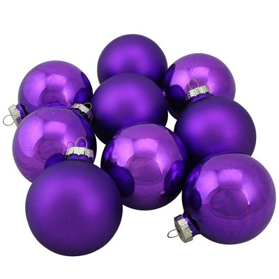 Northlight 2-Finish Glass Ball Christmas Ornaments - 2.5" (63mm) - Grape Purple - 9ct