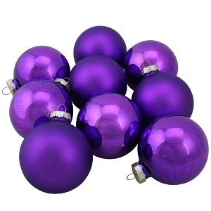 Northlight 2-Finish Glass Ball Christmas Ornaments - 2.5" (63mm) - Grape Purple - 9ct - 1 of 4