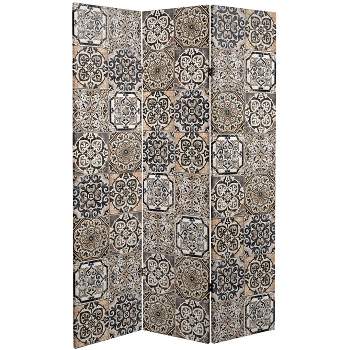 6" Double Sided Victorian Tile Canvas Room Divider Beige - Oriental Furniture