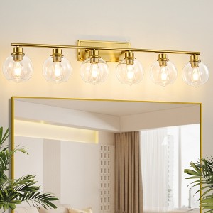 POWLIG 42.12" Gold Bathroom Vanity Light - Modern 6-Light Dimmable Fixture with Clear Glass Shades for Powder Room, Makeup Vanity - 1 of 4