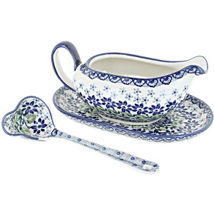 Blue Rose Polish Pottery S119 Manufaktura Gravy Boat Plate & Ladle - 1 of 1