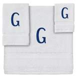Juvale 3 Piece Letter G Monogrammed Bath Towels Set, White Cotton Bath Towel, Hand Towel, and Washcloth w Blue Embroidered Initial G for Wedding Gift