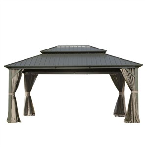 12X16 FT Outdoor Hardtop Gazebo,Gazebo With Galvanized Steel Double Roof Canopy And Curtains,Aluminum Metal Permanent Gazebo-Coolbibila - 1 of 4