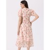 Allegra K Women's Floral Print Short Sleeve Cinched Waist Long Dresses - 3 of 4