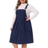 Women's Plus Size Corduroy Adjustable Strap Pleated Midi Casual Overall Pinafore Dress with Pockets - Agnes Orinda - 2 of 4
