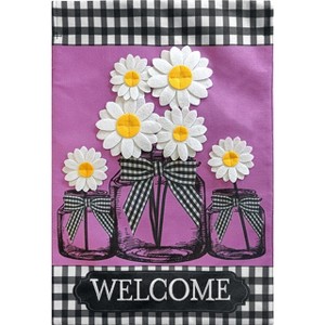 Daisy Jars Spring Burlap House Flag Welcome Floral 28" x 40" Briarwood Lane - 1 of 4