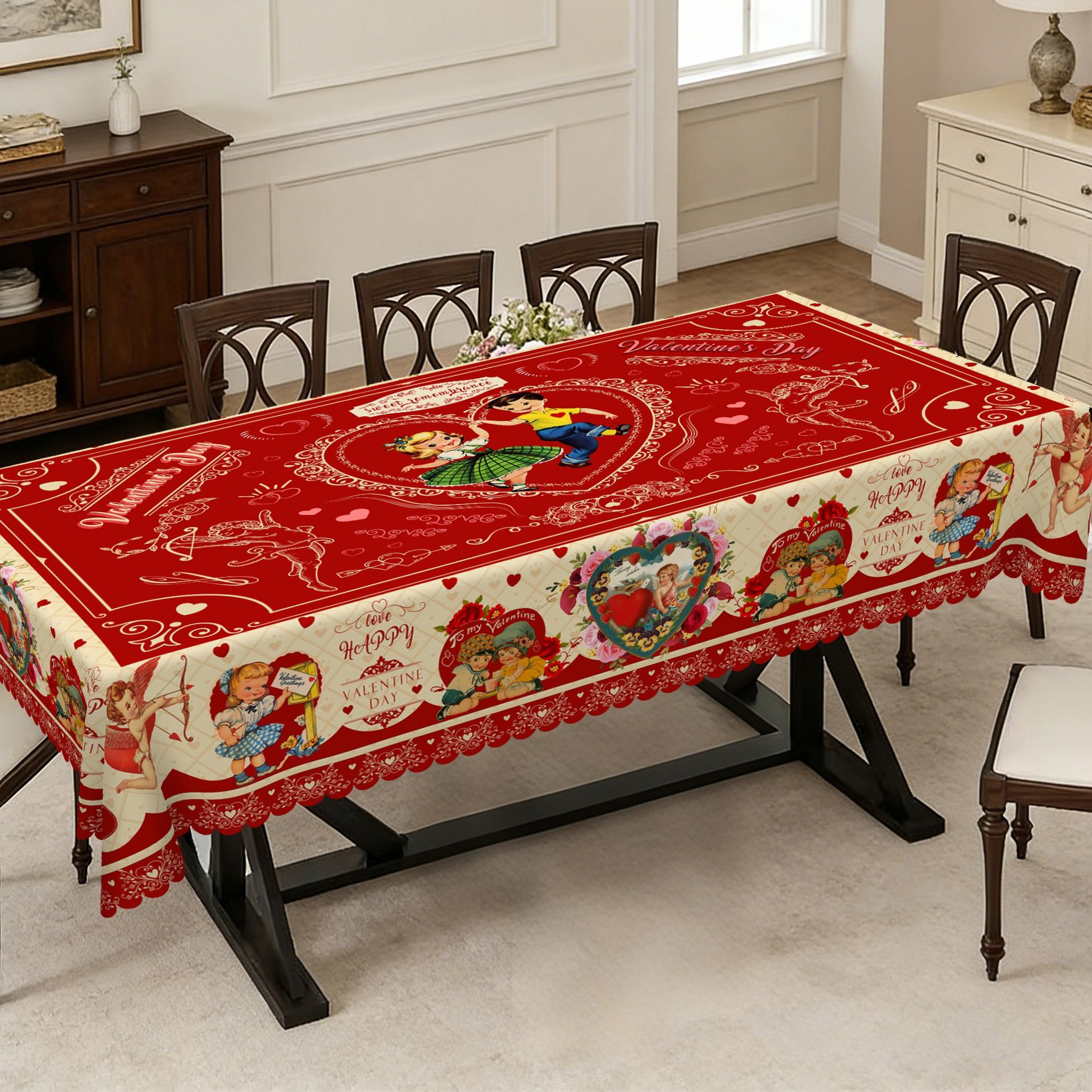 LOVEVOOK Valentine's Day Tablecloth Love Themed Plaid Table Cloth for Indoor/Outdoor Use - Love Heart Romantic Gifts for Birthday, Picnics, Parties