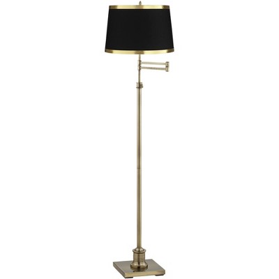 360 Lighting Modern Adjustable Swing Arm Floor Lamp 70" Tall Brass Metal Black Drum Shade for Living Room Reading House Bedroom