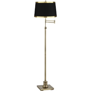 360 Lighting Modern Adjustable Swing Arm Floor Lamp 70" Tall Brass Metal Black Drum Shade for Living Room Reading House Bedroom - 1 of 4