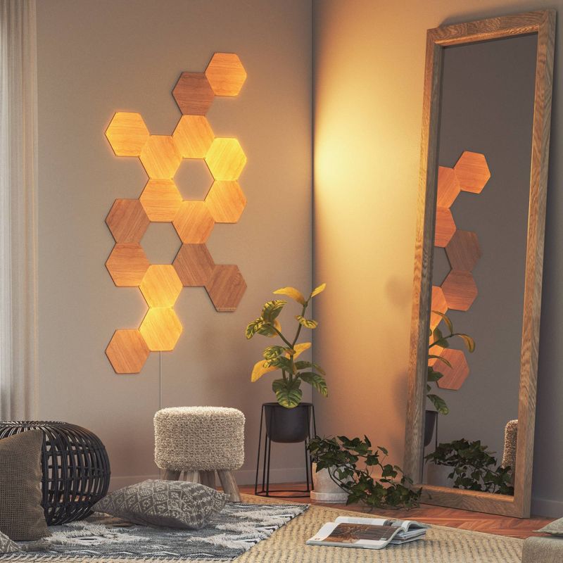 Nanoleaf 3 Panels Elements Wooden Hexagons Expansion Pack LED Light Bulbs, 4 of 18