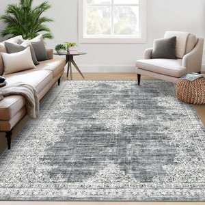 coucheta Washable Vintage Medallion Rug for Bedroom, Farmhouse Non-Slip Retro Floral Print Distressed Carpet, for Living Room, Dining Room, Office - 1 of 4