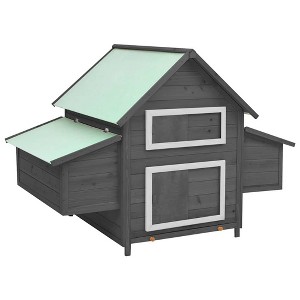 vidaXL Chicken Coop Hen House with 2 Nesting Boxes Chicken Pen Solid Fir Wood - Gray and White - 1 of 4