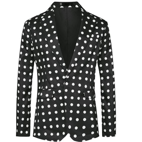 Lars Amadeus Men's Classic Slim Fit One Button Polka Dots Blazers Medium Black