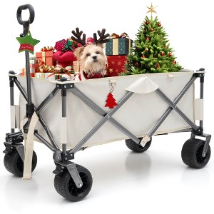 CAVINAS Folding Heavy Duty Wagon Cart with Drink Holders & Adjustable Handle, Shopping Cart with Big Wheels, Wagon for Camping, Shopping - 1 of 4