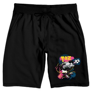 Looney Tunes Soccer Frenzy, Tasmanian Devil, Taz on Black Adult lounge shorts - 1 of 3