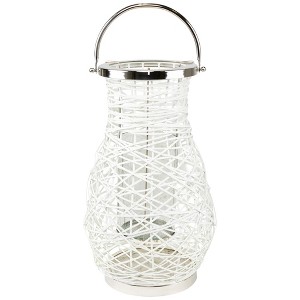 Northlight Woven Iron Pillar Candle Lantern with Glass Hurricane - 18.5" - White - 1 of 4