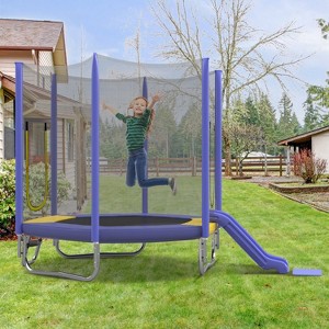 Okak 7FT Hexagon Kids Trampoline with Enclosure Net, Outdoor Trampolines with Slide and Ladder, Mini Trampoline for Patio, Yard - 1 of 4