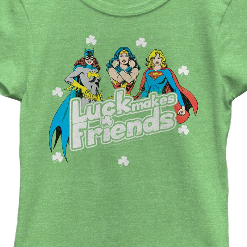 Girl's Justice League St. Patrick's Day Luck Makes Friends T-Shirt, 2 of 5