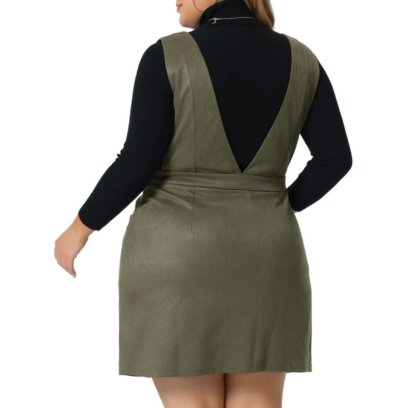 Agnes Orinda Women's Plus Size V Neck Sleeveless Faux Suede Pockets Pinafore Overall Mini Skirts, 4 of 6