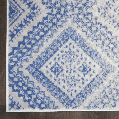Bohemian Ivory Blue Geometric 2' x 3' Easy-Care Area Rug