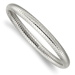 Black Bow Jewelry 7mm Stainless Steel Textured & Polished Hollow Bangle Bracelet - 1 of 4