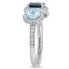 EVERLY JEWELRY | Sterling Silver 2.16 CT TGW Cushion-Cut London Blue Topaz & Sky Blue Topaz and 1/3 CT TW Diamond 3-Stone Halo Ring - 2 of 4
