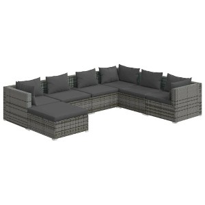 vidaXL 7 Piece Patio Lounge Set - Poly Rattan Outdoors Furniture with Removable Cushions in Gray, Weather Resistant and Modular Design, Easy Assembly - 1 of 4