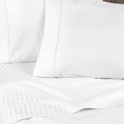 White Full Egyptian Cotton Deep Pocket Striped Sheet Set