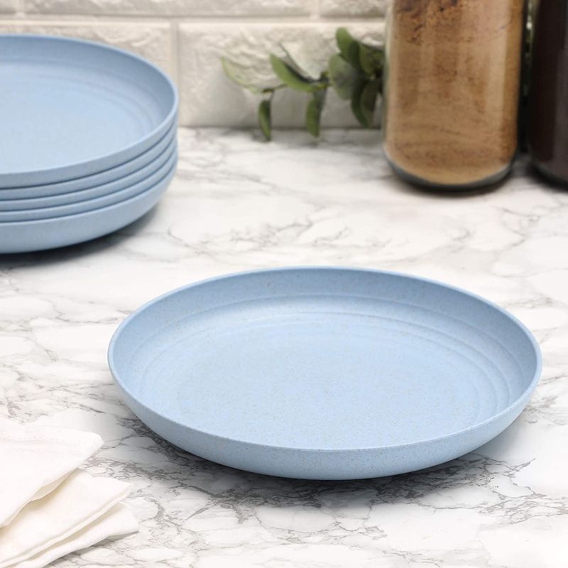 Juvale Set of 6 Blue Unbreakable Wheat Straw Cereal Dinner Plates Set for Kids, 9 In, 2 of 7