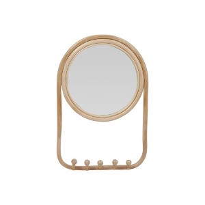 Storied Home Round Rattan Framed Wall Mirror with 5 Hooks, Natural - 1 of 4