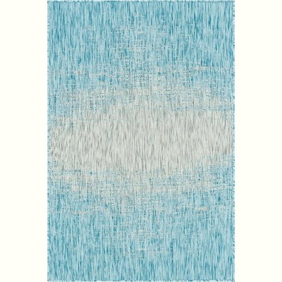 Aqua Blue Abstract Easy-Care Outdoor 4' x 6' Rug