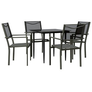 vidaXL Patio Dining Set Outdoor Table and Chair Black Steel and Textilene - 31.5" Table Length 4 Items - 1 of 4