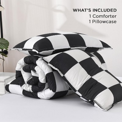 Der Rose BALHAM TRADE-3 Piece Checkered Comforter Queen Black White Plaid Gingham Bed Set Bedding Checkered - Black White-Quee 90"x90" — фото 2