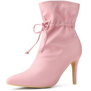 Allegra K Women's Pointed Toe Drawstring Pull on Stiletto Heel Ankle Boots - 1 of 4