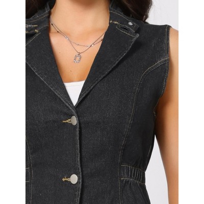 INSPIRE CHIC Women's Denim Button Down V Neck Elastic Waist Waistcoat Sleeveless Jean Jacket Black XX-Large — фото 4