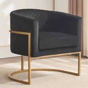Hrinhom 28.3"W Upholstered velvet chair Gold Metal bracket with curved backrest - 1 of 4