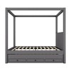Twin/Full Size Upholstery Canopy Platform Bed with Trundle and 3 Storage Drawers-ModernLuxe - 4 of 4